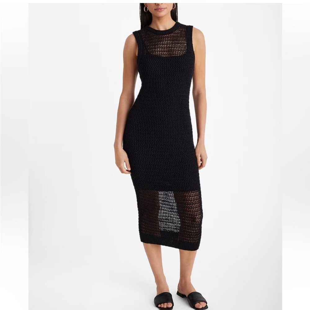 Express Black Linen Blend Crochet High Neck Sleeveless Midi Dress. Size XL. NWT